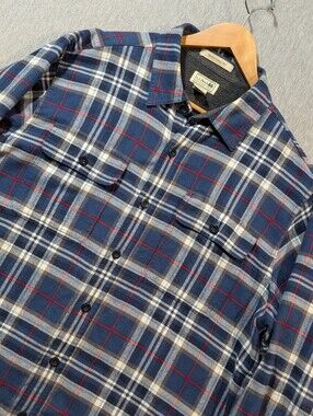 L.L. Bean Traditional Fit Shacket Men's L-Reg Blue Red Plaid Fleece Lined
